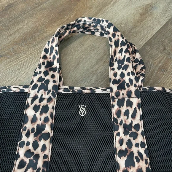 Victoria's Secret Black Mesh Beach Tote with Leopard Straps - Picture 2 of 3